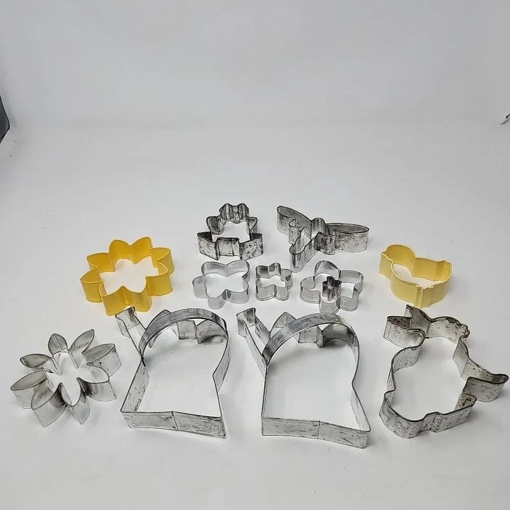 Vintage Metal Cookie Cutter Lot of 11 Spring Bunny Chick Flowers Frog Dragonfly